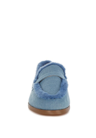 Nivena Fur Detail Denim Loafers - 1985 the VAULT Boutique