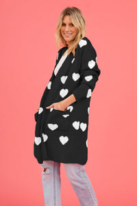 Heart Graphic Open Front Cardigan with Pockets - 1985 the VAULT Boutique