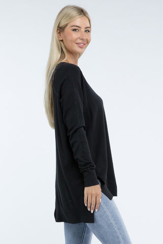 Hi-Low Hem Basic Front Seam Sweater - 1985 the VAULT Boutique