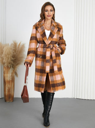 Tied Plaid Collared Neck Coat - 1985 the VAULT Boutique