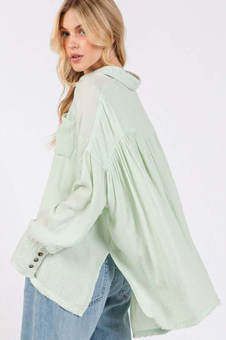 SAGE + FIG Frayed Hem Side Slit Button Down Shirt - 1985 the VAULT Boutique