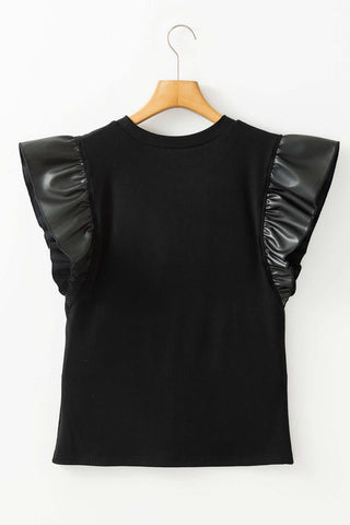 Ruffled Round Neck Cap Sleeve Blouse - 1985 the VAULT Boutique