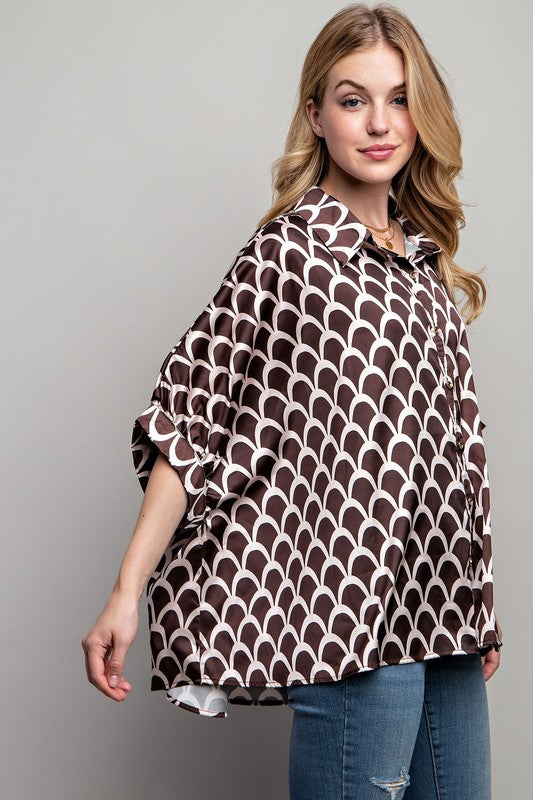 LIGHT SATIN PRINT BUTTON DOWN SHIRT - 1985 the VAULT Boutique