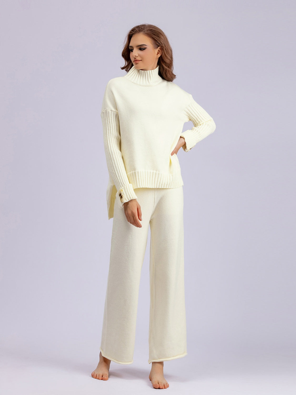 Basic Bae High- Low Turtleneck Long Sleeve Top and Pants Sweater Set - 1985 the VAULT Boutique