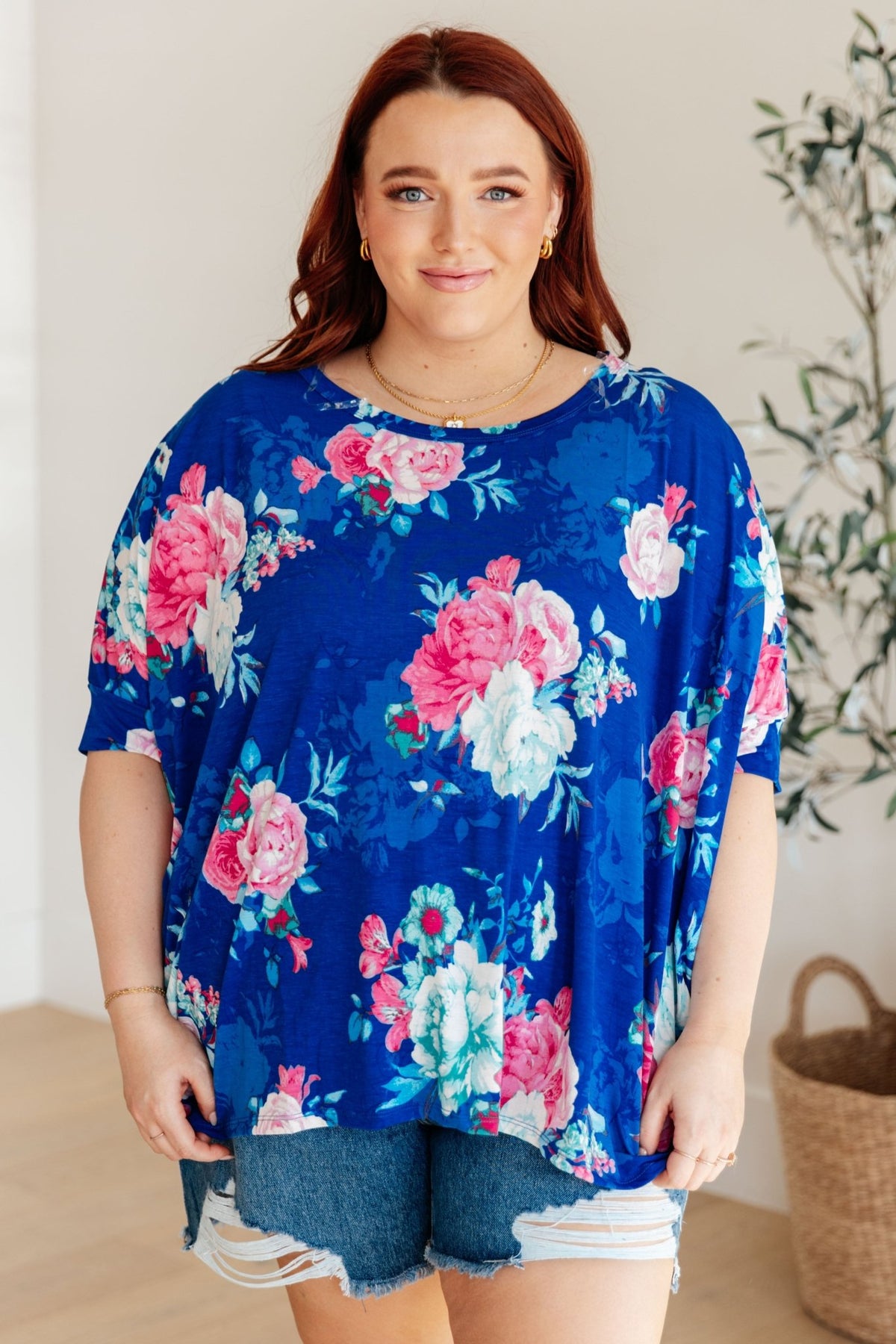 Essential Blouse in Royal and Pink Floral - Happily Ever Atchison Shop Co.