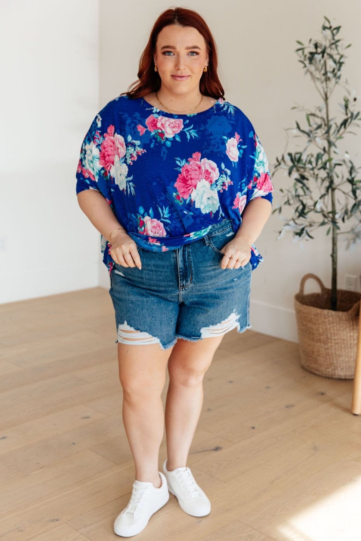 Essential Blouse in Royal and Pink Floral - Happily Ever Atchison Shop Co.