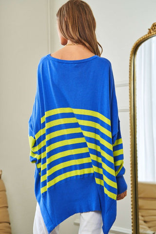 Multi Striped Elbow Patch Loose Fit Sweater Top - 1985 the VAULT Boutique