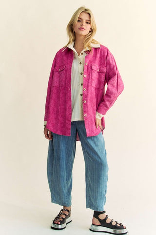 Davi & Dani Curved Hem Diamond Quilted Button Up Denim Shacket - 1985 the VAULT Boutique