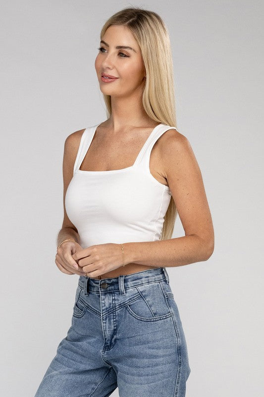 Basic Cotton Square Neck Cropped Cami Top - 1985 the VAULT Boutique