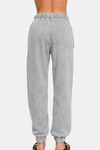 Zenana Full Size Acid Wash Fleece Drawstring Sweatpants with Pockets - 1985 the VAULT Boutique