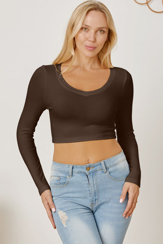 Round Neck Long Sleeve Cropped T-Shirt - 1985 the VAULT Boutique