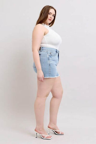 Judy Blue Full Size Tummy Control Raw Hem Denim Shorts Plus Size - 1985 the VAULT Boutique