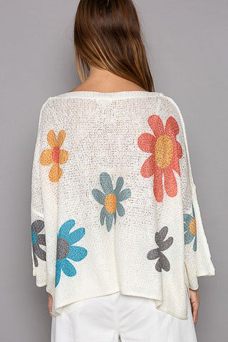 POL Flower Dropped Shoulder Long Sleeve Knit Top - 1985 the VAULT Boutique