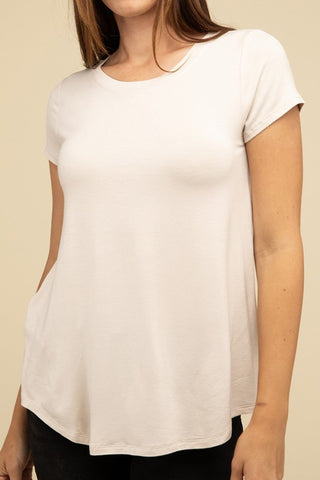 Basic Flowy Round Hem Rayon Short Sleeve Top - 1985 the VAULT Boutique