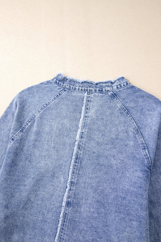 Raw Hem Button Down Long Sleeve Denim Dress - 1985 the VAULT Boutique