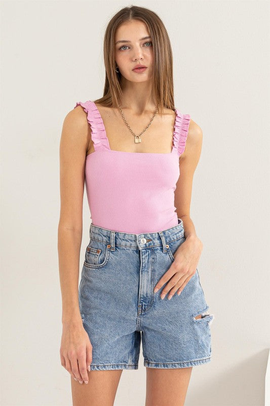 Ribbed Ruffle Strap Bodysuit - 1985 the VAULT Boutique