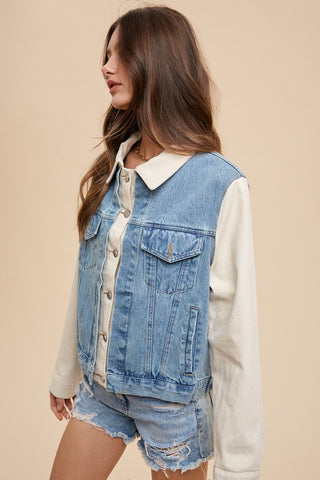 Annie Wear Collared Neck Double Placket Denim Jacket - 1985 the VAULT Boutique