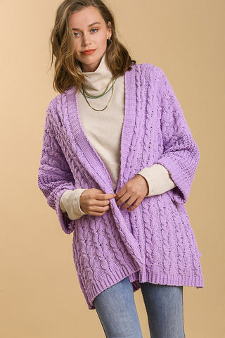 Umgee Full Size Cable Knit Open Front Long Sleeve Cardigan - 1985 the VAULT Boutique