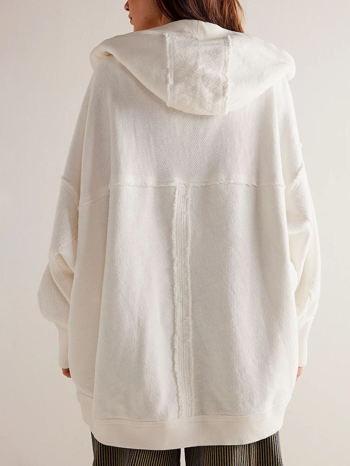 Exposed Seam Open Front Batwing Sleeve Hooded Cardigan - 1985 the VAULT Boutique