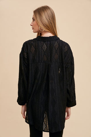 Annie Wear Openwork Button Down Drop Shoulder Shirt - 1985 the VAULT Boutique