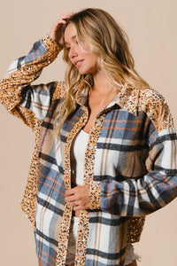 BiBi Curved Hem Sequin Plaid Button Up Shacket - 1985 the VAULT Boutique