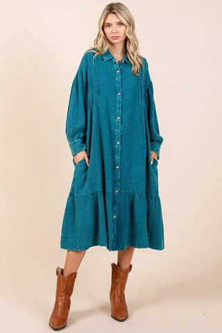 Mittoshop Mineral Wash Cotton Gauze Ruffle Midi Shirt Dress - 1985 the VAULT Boutique