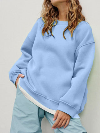 Basic Round Neck Dropped Shoulder Long Sleeve Sweatshirt - 1985 the VAULT Boutique