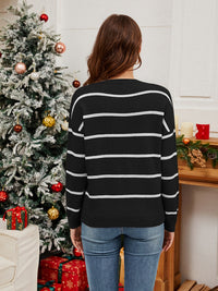 Sequin Santa Striped Round Neck Long Sleeve Sweater - 1985 the VAULT Boutique