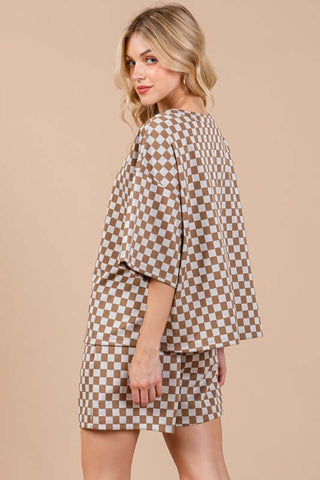 Ces Femme Checkered Round Neck Top and Shorts Set - 1985 the VAULT Boutique