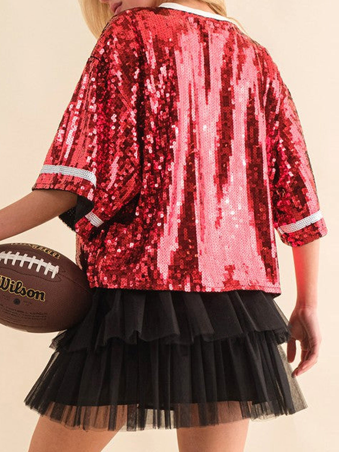 Sequin Football Round Neck Half Sleeve Top - 1985 the VAULT Boutique