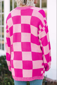 Checkered Open Front Long Sleeve Cardigan - 1985 the VAULT Boutique