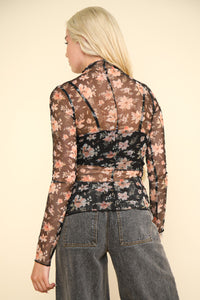 VERY J Floral Mock Neck Sheer Mesh Blouse - 1985 the VAULT Boutique