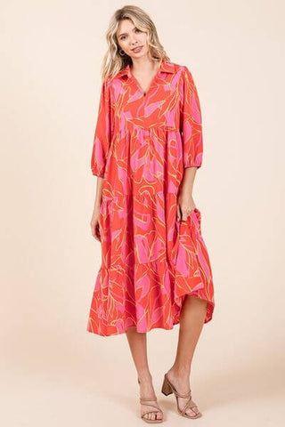 Mittoshop Tiered Printed Collared Neck Midi Dress - 1985 the VAULT Boutique