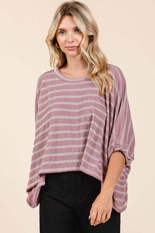 Mittoshop Texture Striped Print Round Neck Dolman Sleeve Top - 1985 the VAULT Boutique