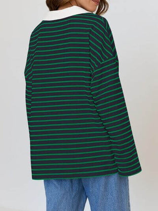 Mandy Striped Johnny Collar Long Sleeve Sweatshirt - 1985 the VAULT Boutique