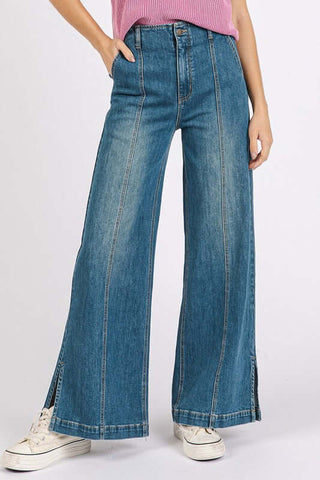 Mittoshop Medium Wash Seam Detail Wide Leg Denim Jeans - 1985 the VAULT Boutique