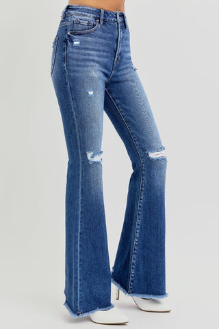 RISEN Full Size High Rise Distressed Raw Hem Flare Jeans - 1985 the VAULT Boutique