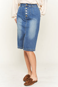 Denim Button Down Front Midi Skirt - 1985 the VAULT Boutique