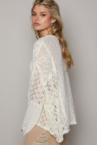 POL Round Neck Long Sleeve Raw Edge Lace Top - 1985 the VAULT Boutique