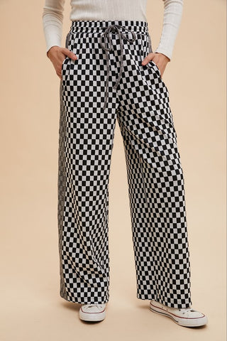 Annie Wear Drawstring Checkered Wide Leg Pants - 1985 the VAULT Boutique