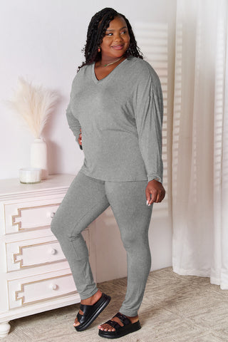 Basic Bae Bamboo Full Size V-Neck Long Sleeve Top and Pants Lounge Set - 1985 the VAULT Boutique