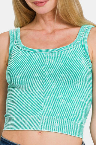 Zenana Washed Ribbed Scoop Neck Wide Strap Tank - 1985 the VAULT Boutique