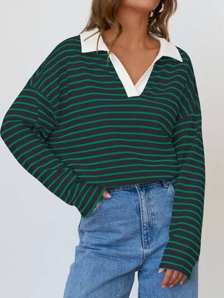 Mandy Striped Johnny Collar Long Sleeve Sweatshirt - 1985 the VAULT Boutique