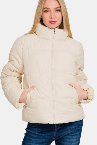 Zenana Zip Up Turtleneck Puffer Jacket with Pockets - 1985 the VAULT Boutique