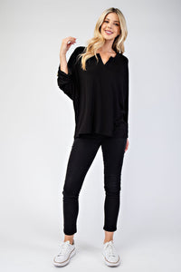 Celeste Full Size Notched Three-Quarter Sleeve Blouse - 1985 the VAULT Boutique