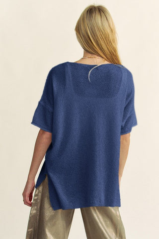 Davi & Dani High-Low Round Neck Knit Top - 1985 the VAULT Boutique