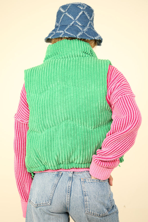 VERY J Zip Up Padded Corduroy Puffer Vest - 1985 the VAULT Boutique