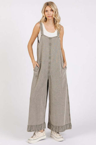 Mittoshop Ruffled Hem Wide Leg Overalls with Pockets - 1985 the VAULT Boutique