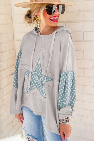 Floral Patchwork Star Pattern Drawstring Hoodie - 1985 the VAULT Boutique