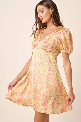 Mittoshop Printed V-Neck Puff Sleeve Mini Dress - 1985 the VAULT Boutique